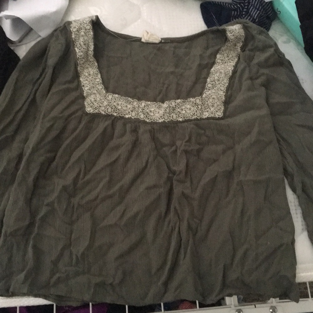 Green square neck blouse